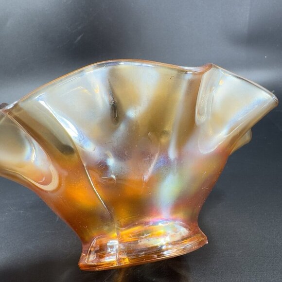 Carnival Glass Iridescent Marigold Bonbon Compote Dish Footed Bowl Glass VTG - Picture 5 of 16